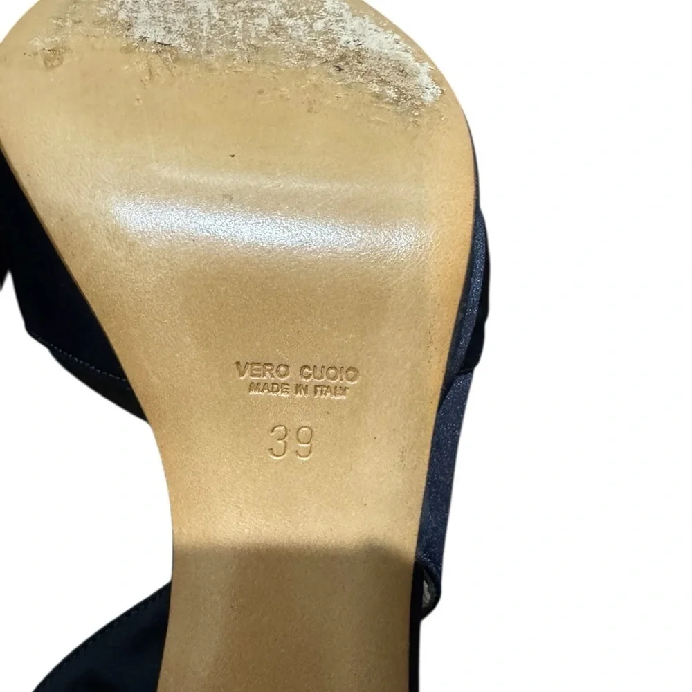 Albano Rich Blue Satin Strappy Heels Size 39 Eur 8.5 US Formal Italy Wedding